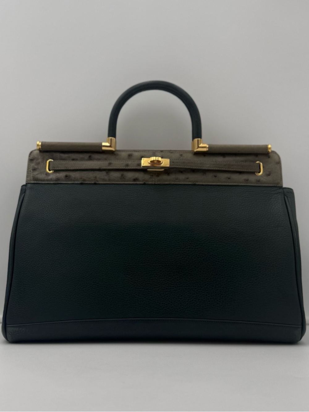 🗼CÉLENCEE GINZA Blue Green / Grey Touch Exotic OSTRICH Loom Bag • Made in JAPAN - Picture 4 of 16